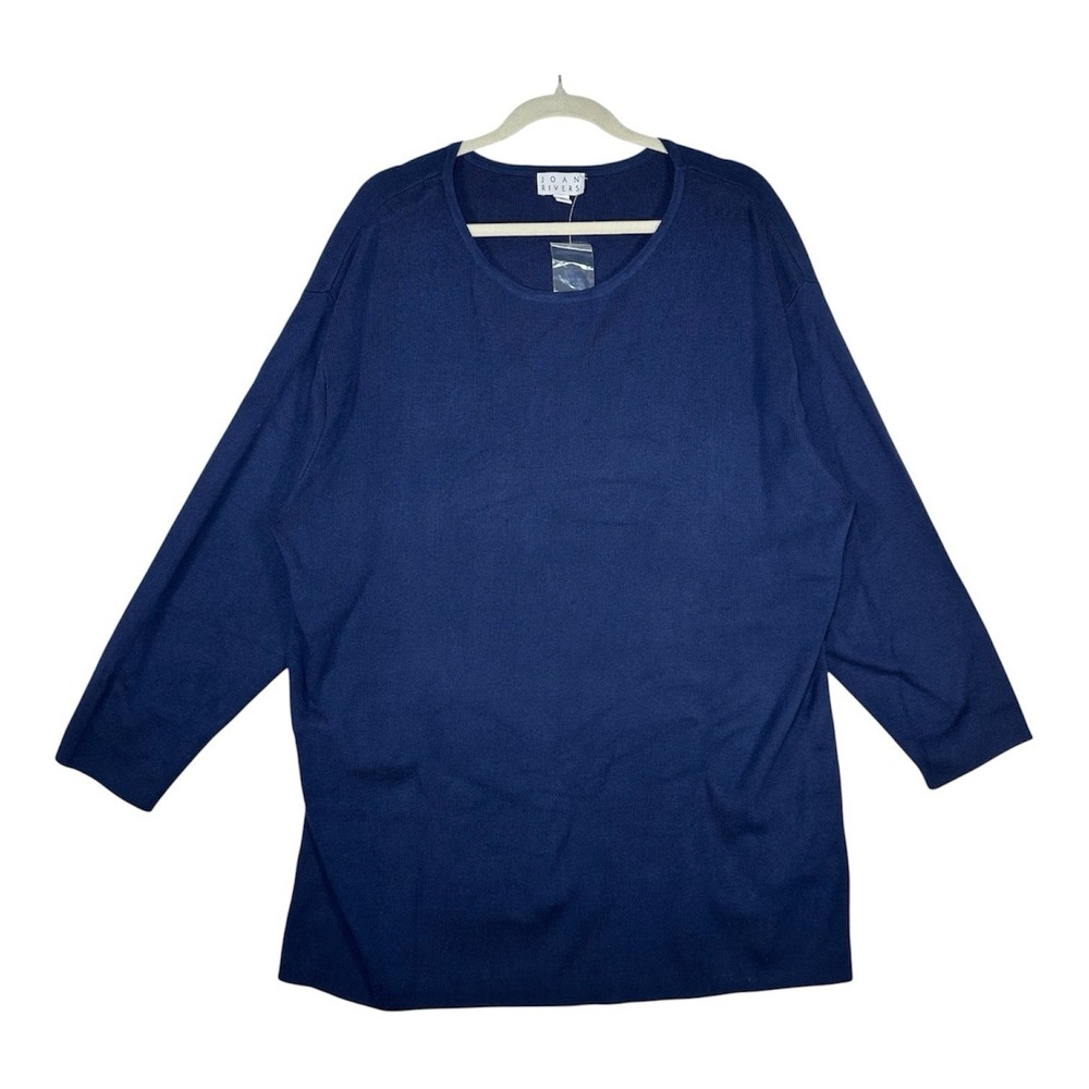 Joan Rivers Classics Sweater 2X XXL Blue Knit Tunic Pullover Cotton Blend Women